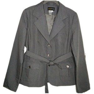 METROSTYLE Gray Belted Wool Blend Long Sleeve Blazer Plus Size 14